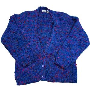 Vintage Lucia Cardigan Sweater WomenSmall Blue Chunky Knit Grandma Boho 90s Y2K